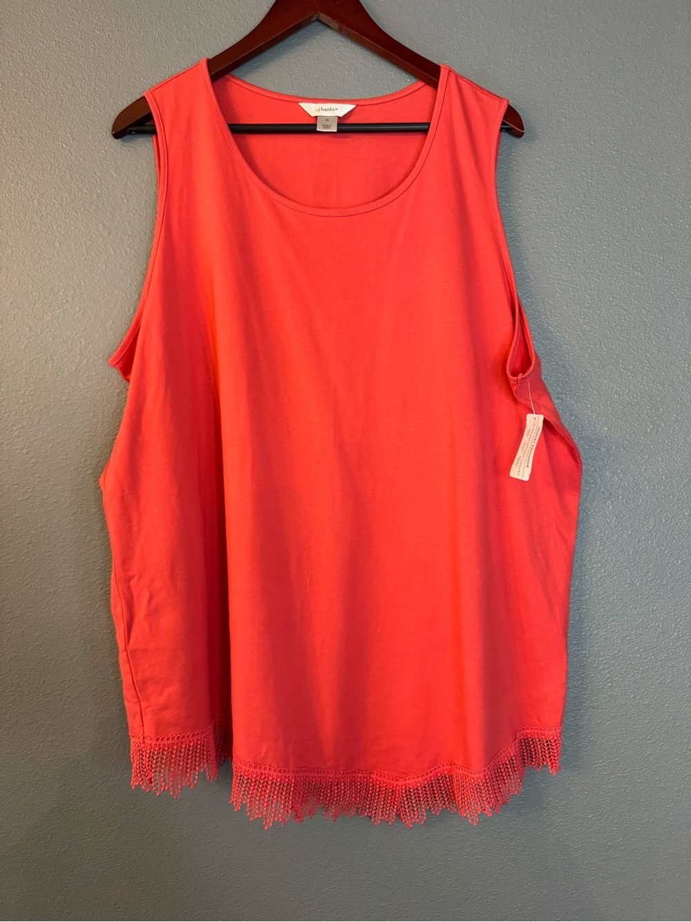 CJ Banks Women’s 2X Coral Lace-Hem Sleeveless Tank